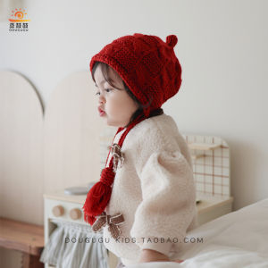 Adorable Knitted Woolen Hat with Tassel Ear Protection for Little Girls Fashionable Solid Color Versatile Trendy Baby Headwear