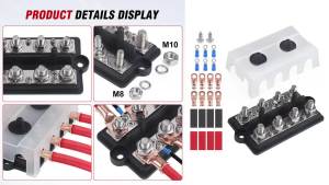 8 Way M8 M10 Bus Bar 12V-48V 250A DC Heavy Duty Positive Negative Power Busbar Battery Terminal Studs Box Distribution Block Box