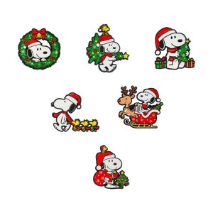 Bandai | 6pcs Christmas Cartoon Puppy Dog Enamel Pins Set Holiday Xmas Tree Santa Hat Collectible Brooches Decorative Gift Pins