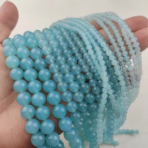1 strand 4 6 8 10MM Natural Stone Light Blue Chalcedony Jades Round Spacer Beads For DIY Bracelets Necklaces Jewelry Making 15