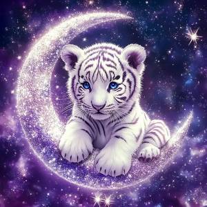 HUACAN 5D Diamond Painting Tiger Animal Full Square Round Drill Wall Decor Diamond Mosaic Moon Cross Stitch