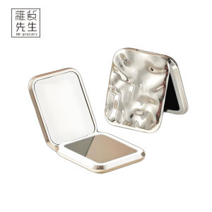 LED Folding Makeup Mirror with Light for Students Portable Compact Rectangle Silver Mirror USB Charging Simple Style PU Frame