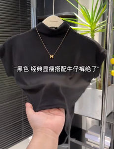 Soft Glutinous Slim Looking Pure Color Elegant Small Stand Collar Short Sleeve Bottoming Shirt Spring and Summer New Arrival Classic Work Clothing Flying Sleeves T-shirt for Women