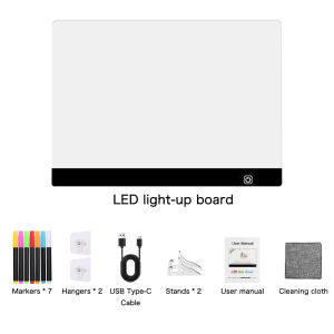 13.77"x9.84" - Acrylic Clear Light Up Drawing Board  Glow Erasable Memo LED Magic Board  with 7 Color Markers Pen and Stand