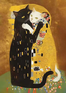 Jigsaw Puzzle 500 1000 1200 2000pcs Funny Cat In Klimt Kiss Style Golden Mosaic For Adults Stress Relief Puzzle Fun Present