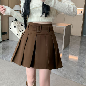 Woolen A-Line Mini Skirt Womens Spring Autumn Winter New Pleated High Waist Slimming Korean Style Short Skirts