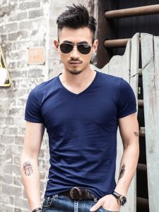 Áo Thun Nam Mùa Hè Cổ Chữ V Co Giãn Tay Ngắn Màu Trơn Dáng Ôm Vừa Vặn Thời Trang Đa Năng Áo Thun Cotton Thường Ngày