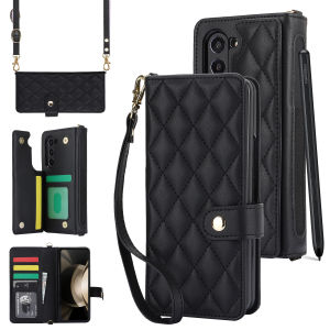 szhaiyu | Leather Wallet Phone Case For Samsung Galaxy Z Fold 8 7 6 5 4 Ultra S Pen Pocket Kickstand Crossbody Lanyard Protective Cover