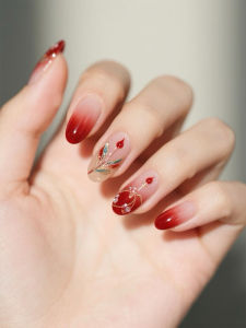 Autumn New Red Pure Hand-Painted Embroidery Fashionable Nail Art Waterproof Wearable Nail False Nails Handmade Nail Tips