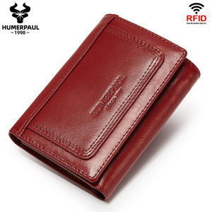 HUMERPAUL Genuine Leather Womens Wallet RFID Trifold Credit Card Holder Minimalist Slim Clutch Zipper Coin Pocket Carteira