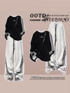 Bộ Đồ Thể Thao Thường Ngày Cho Nữ Áo Nỉ Và Quần Dài Tay Cổ Tròn Thời Trang Đầu Thu Phong Cách Hàn Quốc Cao Cấp OOTD