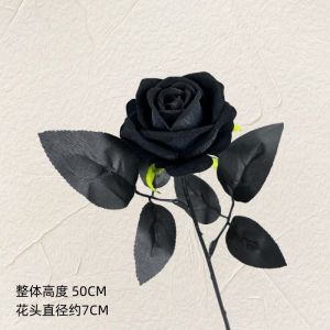 Black Velvet Rose Fake Flower Props Halloween Decorations Gothic Style Horror Festival Artificial Bouquet Home Decorations
