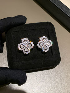 999 Pure Silver French Flashing Diamond Four Leaf Clover Womens Earrings Luxury Sensation Silver Color  out Fashion Jewelry