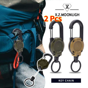 X.z. MOONLIGH ตลับรอกความตึงหนักยืดหดได้สายไฟแข็งแรงพวงกุญแจทำมือสปริงตะขอยึดเชือกพวงกุญแจกลางแจ้งเครื่องมือพวงกุญแจกีฬา