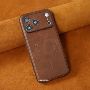 Leather Magnetic Absorption Charging Phone Case for Apple 17Promax 16Pro Business Mens Pattern Full Protection Anti-Fall Simple Air