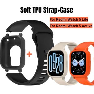 MAFAM【🔥เคส+สาย🔥】สําหรับ Xiaomi Redmi Watch 5 Active / Redmi Watch 5 Lite กรณี TPU + สายรัดสำหรับนาฬิกา Redmi Watch 5 active/liteสายรัดซิลิโคนครอบคลุมอุปกรณ์เสริมสำหรับนาฬิกา Mi watch 5 active/lite ﻿