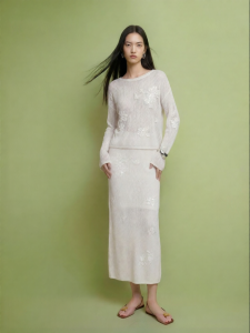 Vero Moda | Off-Shoulder Flared Sleeve Lace Hollow Out Knit Dress Set