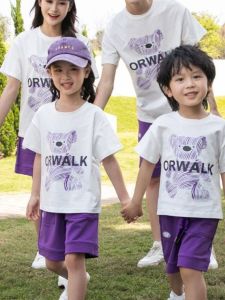 2024 New Family Matching Summer Clothes Short Sleeve Trendy T-Shirts for Mom Dad And Kids Four People Set Casual Style Cotton