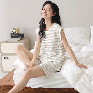 Miiow | Pure Cotton Womens Sleepwear Set With Chest Pad Cool Feeling Home Clothes Vest Style Summer Collection MiiOW Cat Person