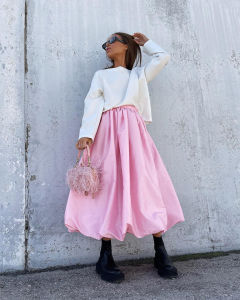 กระโปรงสั้นกระโปรงฟูฟ่องซาตินสำหรับผู้หญิง