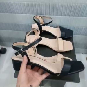 [HCM]Giày sandal cao gót big size nữ 40 41 42 43 quai ngang thời trang gót vuông mũi vuông thời trang cao 3 phân