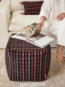ELIN LONYAIN | French Minimalist Dark Red Stripes Pile Cushion