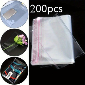 200pcs Self-Sealing OPP Bag Transparent Bag Adhesive Reusable Sealed Bags Packaging Gifts Documents Stationery Jewelry.