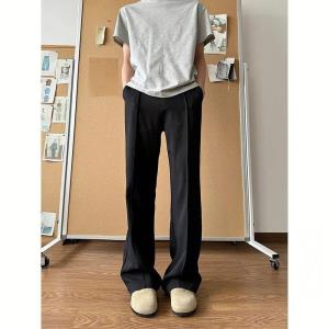 Quần Ống Đứng Bằng Lụa Băng Đen Cho Nam Mùa Hè Mỏng Dài Thường Ngày Thoáng Khí Quần Dài Ống Thẳng Cạp Vừa