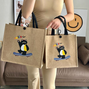 Large Capacity Canvas Tote Bag Womens Handbag Fashionable Outing Bag Korean Style Printed Cotton Liner Casual Geometry Pattern