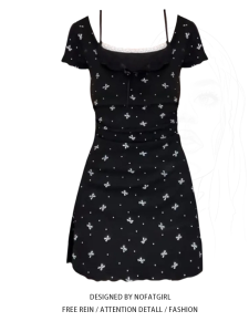 High Waist A-Line Black Dress for Plus Size Women French Style Bubble Sleeve Casual Tea Break Summer Dress with Waist Reduction