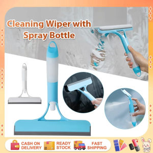 Cleaning Wiper with Spray Bottle 3 In 1 Household Glass Wiper Window Cleaning Tool Squeegee Three-in-one Multi-Functional Hangable Window Cleaning Brush: T-Shaped Wiper with Sprayer for Easy Household Cleaning