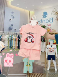 Bộ cộc tay cài vai in hình chim cánh cụt BENTY BT061 chất mềm mịn mát đồ bộ trẻ em cao cấp