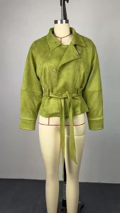 Spring Autumn Women Green Lapel Trench Long Sleeve Single Breasted Female Jackets Coat Top Elegant Revivalism Womens Clothing