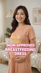 Ana Nursing/Breastfeeding and Maternity Dress with Cute Print "MOM" fits S-M & L-XL w/ Side Pockets & Discreet side Opening