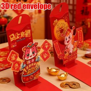 HongBao Angpao ซองจดหมายสีแดงหลากสไตล์3D เทศกาลฤดูใบไม้ผลิสุดสร้างสรรค์พับได้สำหรับปีใหม่เทพเจ้าแห่งความมั่งคั่งซองสีแดงพรจากม้า