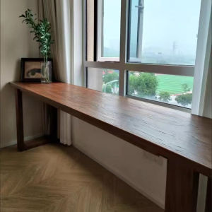 Modern Simple Style Large Board Study Desk Old Elm Wood Solid Wood Calligraphy Table Bookshelf Window Side Desk Learning Table Panel