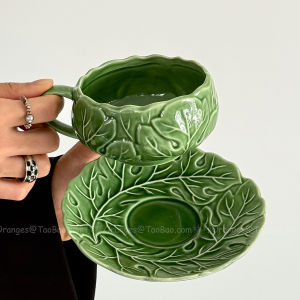 แก้วกาแฟลายใบไม้ 3D ลายใบไม้สไตล์ย้อนยุค Oranges แก้วกาแฟลาเต่็ก แก้วดื่มชาเย็น ของขวัญเล็กๆ ที่ไม่ซ้ำใคร