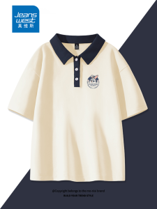 Jeanswest Pure Cotton Polo Shirt Short Sleeve Turn-down Collar Loose Fit Chinese Style Womens T-shirt Summer Streetwear