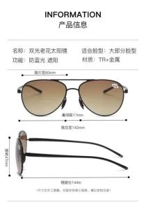 Bifocal +100~ +350 Men Reading Glasses Sunglasses Male Look Far and Near Anti Glare Hyperopia Eyeglasses +100 To +350