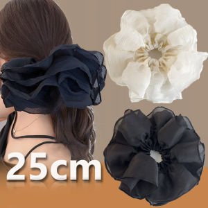 25ซม. ขนาดใหญ่มากมีจีบตาข่ายสองชั้นมัดเครื่องประดับผมผู้หญิงหางม้าหวาน