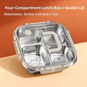 XIAOCHUSHU | Stainless Steel Partitioned Bento Box for Primary School Students with Lid
