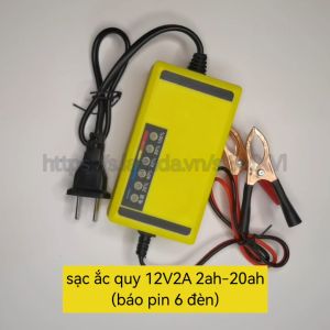 bộ sạc bình ác quy tự động ngắt 12v2A 2Ah-20Ah sạc acquy xe máy xe ô tô có đèn led báo đầy(6 đèn)