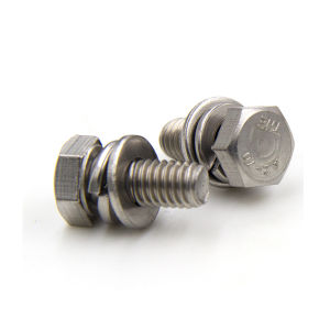 5 Pcs/Pack M6/M8/M10 Hex Head Bolt with Flat & Spring Washer 3-in-1 Assembly 304 Stainless Steel DIN933 / GB9074.17 Series