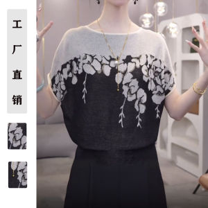 เสื้อสเวตเตอร์คอกลมแขนสั้นสไตล์เกาหลีสำหรับผู้หญิง ทรงหลวม ผ้าฝ้ายผสมโพลีเอสเตอร์ ระบายอากาศได้ดี ฤดูร้อน 2025