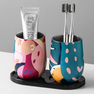 Luxury Stainless Steel Couple Toothbrush Cup Dental Care Wash Cup Bathroom Decorative Creative Home Use Toothbrush Holder