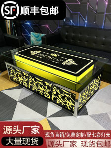 Modern Minimalist Colorful Changeable Starlight European Style Bar Counter Stainless Steel Tempered Glass Coffee Table