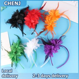 CHENJ 1Pcs Women Fascinator Hat Headband Flower Feather Mesh Yarn Cocktail Party Wedding Hair Accessories Head Decoration