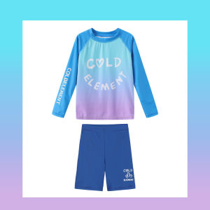 COLDELEMENT | Childrens Two-Piece Long Sleeve Swimsuit UV Protection Fluorescent Design Girls Swimwear Casual Surf Style Polyester Fiber
