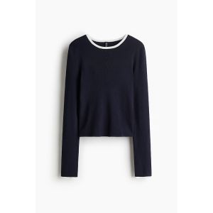 H&M Womens Knitted Sweater round Neck Striped Inner Wear Long Sleeve Casual Style Winter New Arrival Comfortable Medium Softness