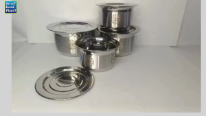 Steel Food Serving Pot 4pcs Laser Printed Stainless Pot With Lid Biryani Pot Gift Set